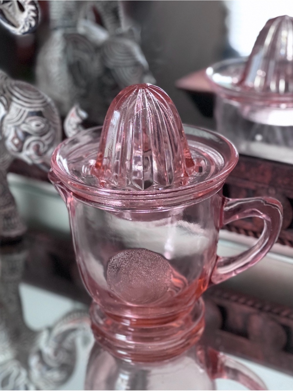 RARE Westmoreland Pink Glass Citrus Reamer and Pitcher